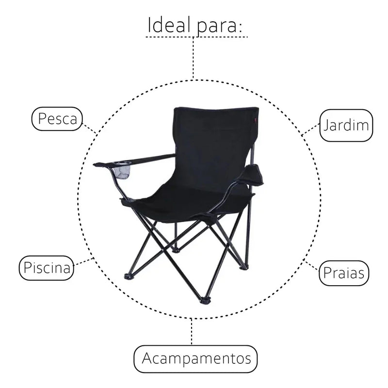 Cadeira Portátil Dobrável com Porta-Copo para Camping e Pesca