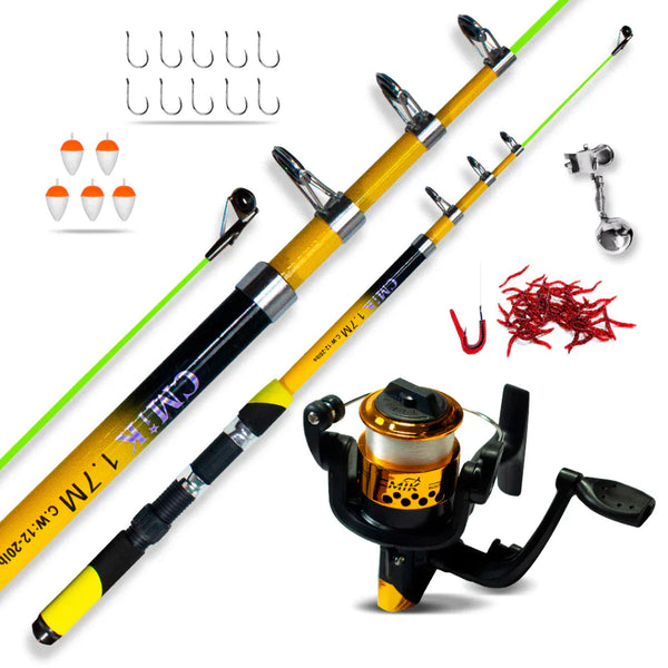 Kit Completo de Pesca – Vara Telescópica 1,70m com Molinete e Linha