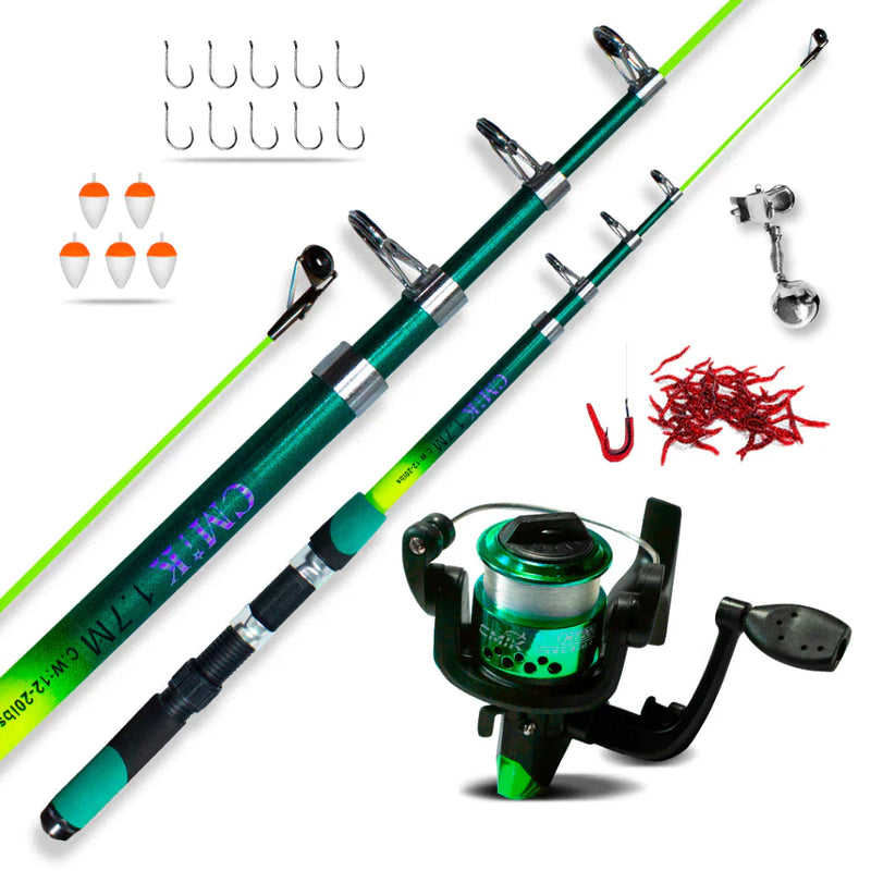 Kit Completo de Pesca – Vara Telescópica 1,70m com Molinete e Linha