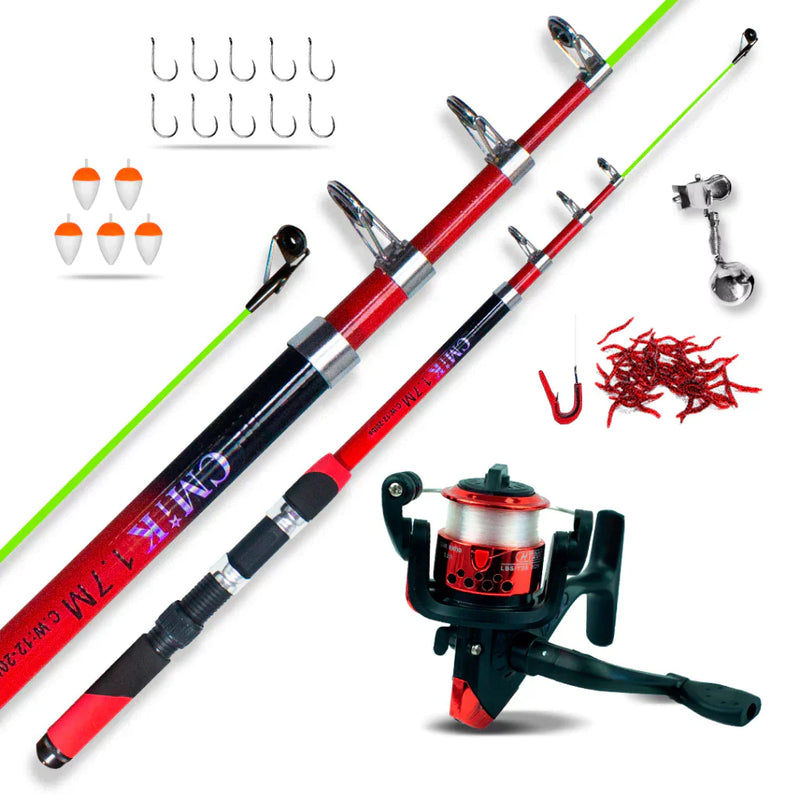 Kit Completo de Pesca – Vara Telescópica 1,70m com Molinete e Linha