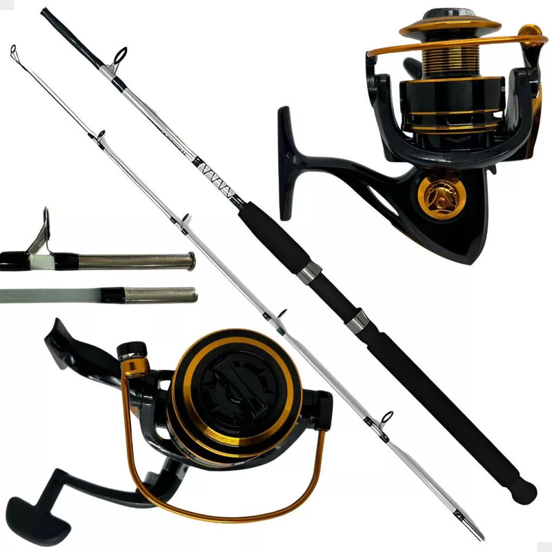 Kit de Pesca Vara Fibra de Vidro Maciça + Molinete e Drag